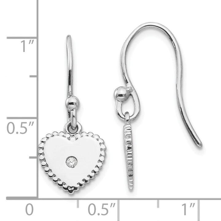 Sterling Silver White Ice Diamond Shepherd Hook Heart Dangle Earrings, view 4 of 7