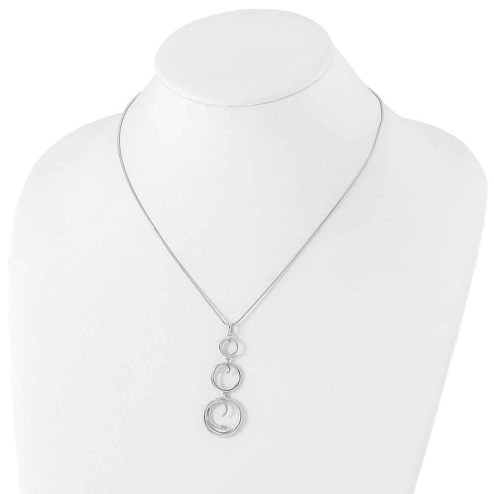 Sterling Silver White Ice Diamond Swirl 62x21 mm 20 inch Necklace