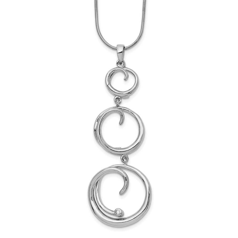 Sterling Silver White Ice Diamond Swirl 62x21 mm 20 inch Necklace
