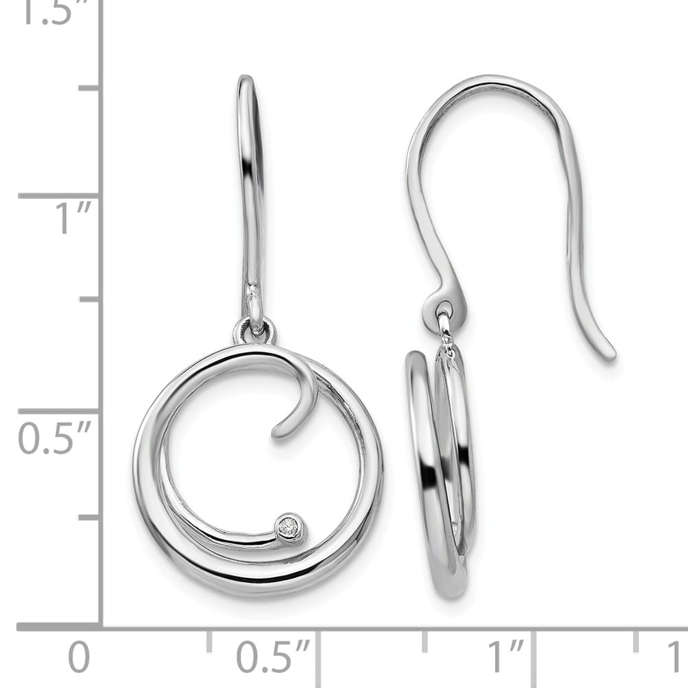 Sterling Silver White Ice Diamond Swirl Shepherd Hook Dangle Earrings, view 4 of 7