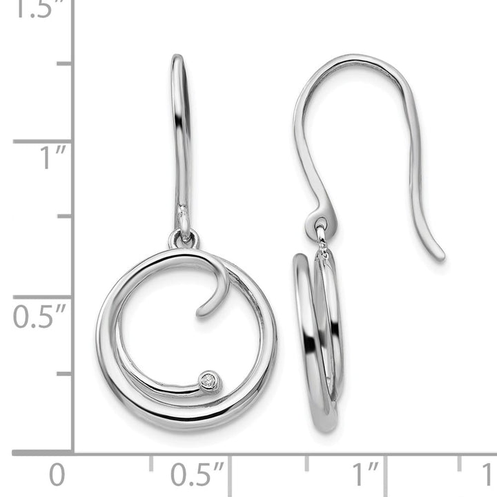 Sterling Silver White Ice Diamond Swirl Shepherd Hook Dangle Earrings, view 4 of 7