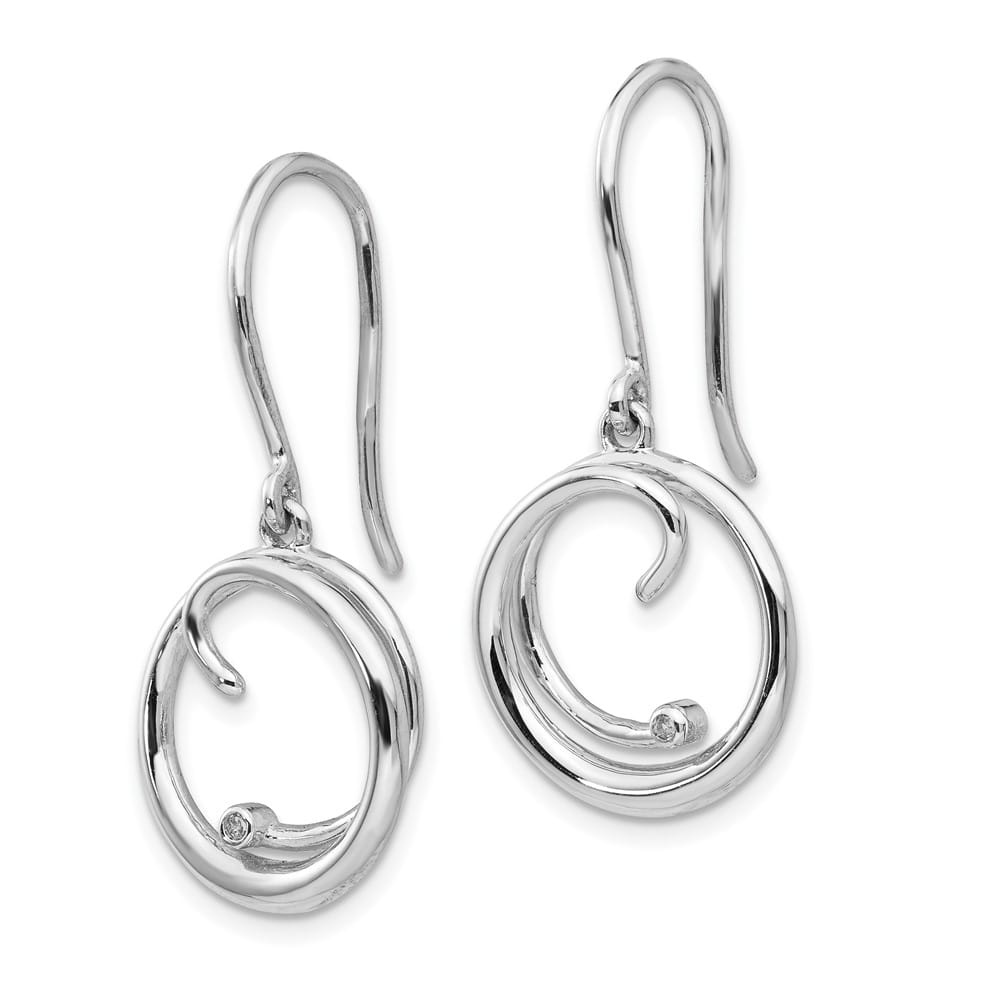 Sterling Silver White Ice Diamond Swirl Shepherd Hook Dangle Earrings, view 2 of 7