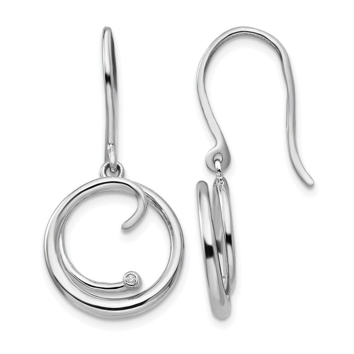 Sterling Silver White Ice Diamond Swirl Shepherd Hook Dangle Earrings, view 1 of 7
