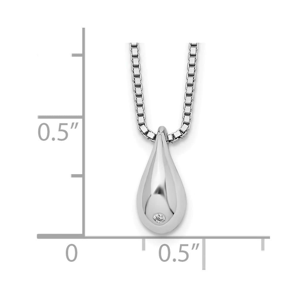 Sterling Silver White Ice Diamond Teardrop 12x6 mm 20 inch Necklace
