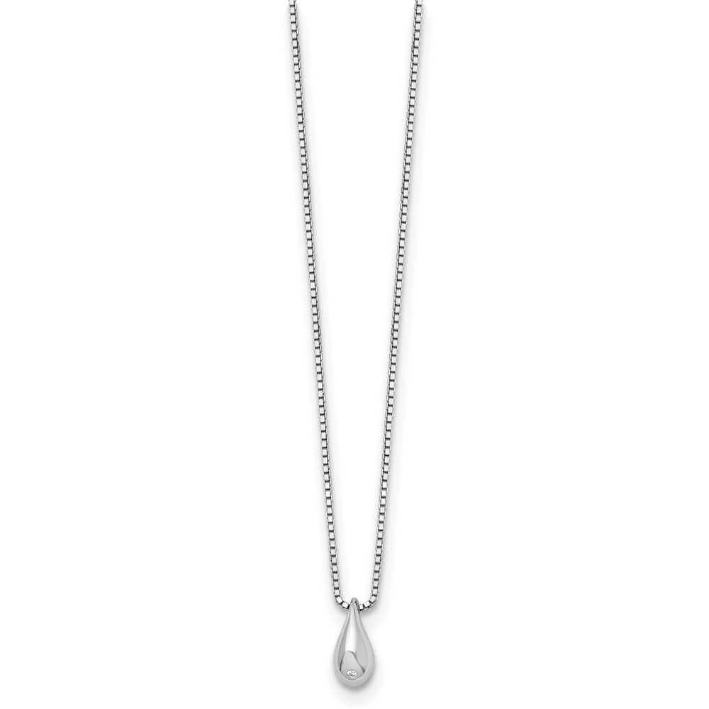 Sterling Silver White Ice Diamond Teardrop 12x6 mm 20 inch Necklace