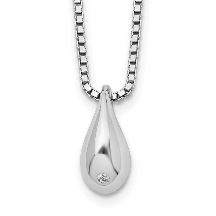 Sterling Silver White Ice Diamond Teardrop 12x6 mm 20 inch Necklace
