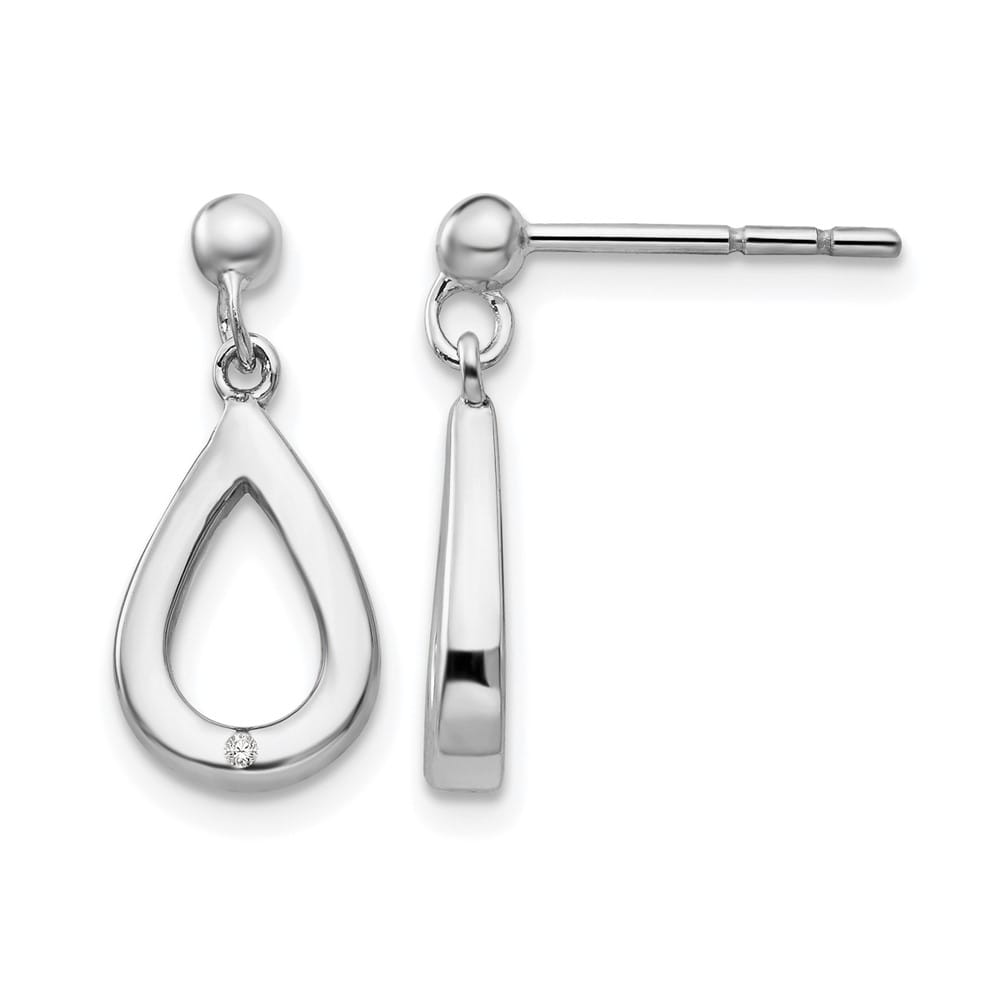 Sterling Silver White Ice Diamond Teardrop Dangle Post Earrings, view 1 of 7