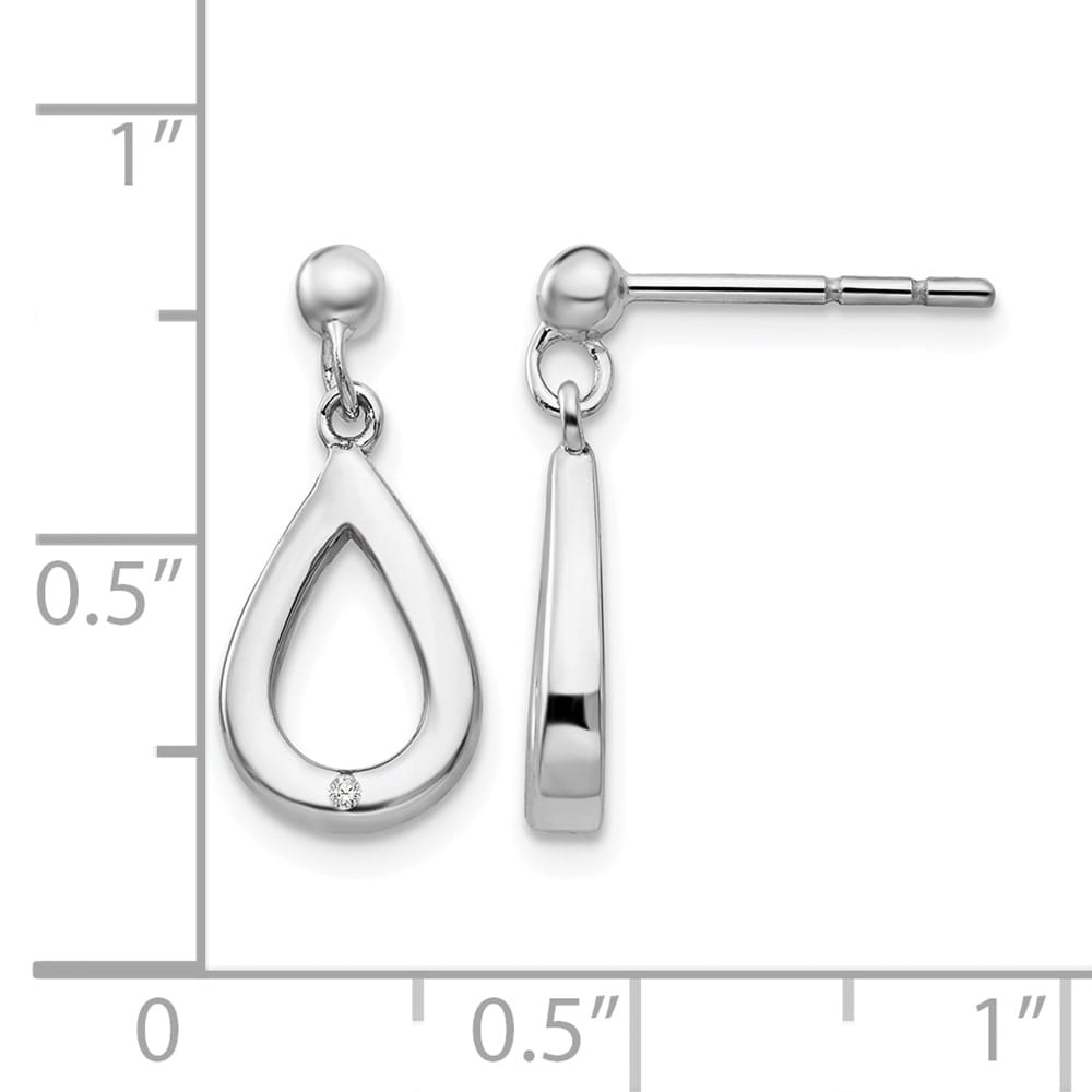 Sterling Silver White Ice Diamond Teardrop Dangle Post Earrings, view 4 of 7