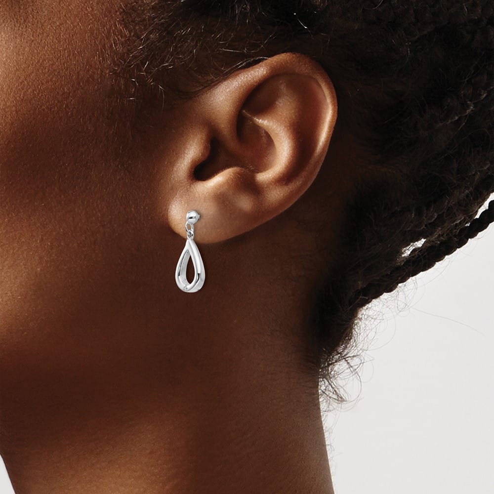 Sterling Silver White Ice Diamond Teardrop Dangle Post Earrings, view 3 of 7