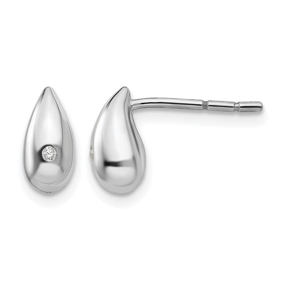 Sterling Silver White Ice Diamond Teardrop Post 9 x 5 mm Earrings, view 1 of 7