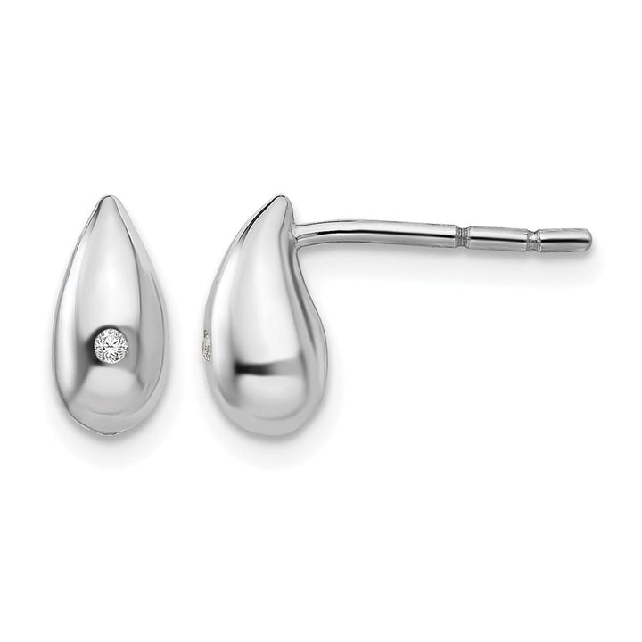 Sterling Silver White Ice Diamond Teardrop Post 9 x 5 mm Earrings, view 1 of 7