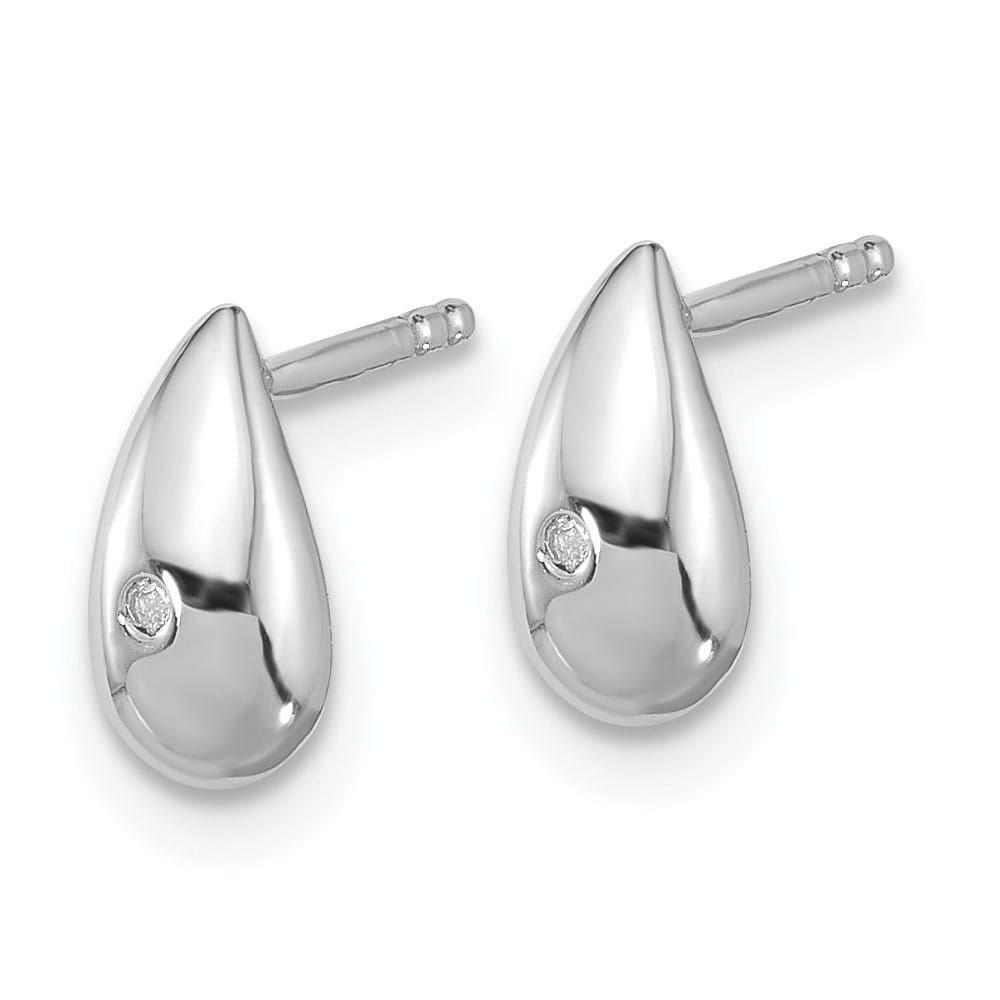 Sterling Silver White Ice Diamond Teardrop Post 9 x 5 mm Earrings, view 2 of 7