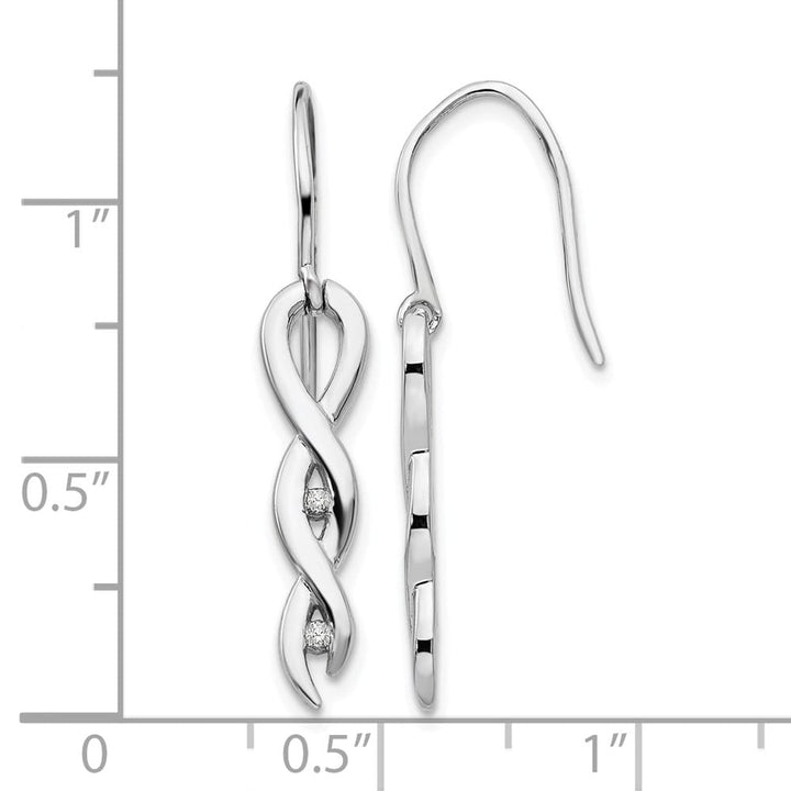 Sterling Silver White Ice Diamond Twist Dangle Shepherd Hook Earrings, view 4 of 7