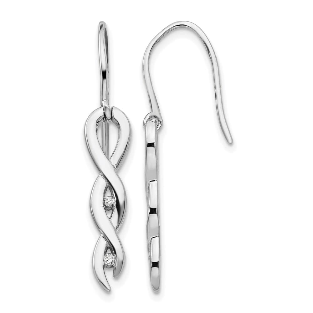 Sterling Silver White Ice Diamond Twist Dangle Shepherd Hook Earrings, view 1 of 7
