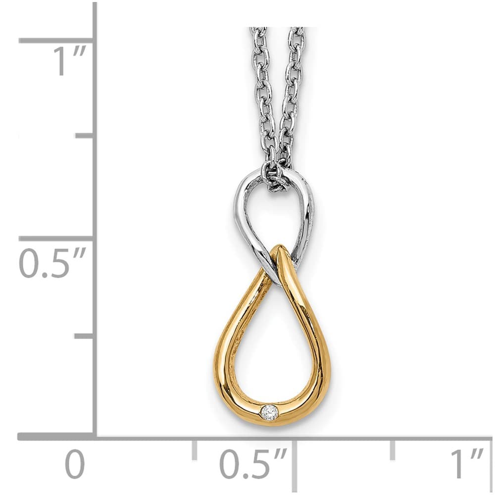 Sterling Silver White Ice Gold-tone Diamond 17x8 mm 20 inch Necklace