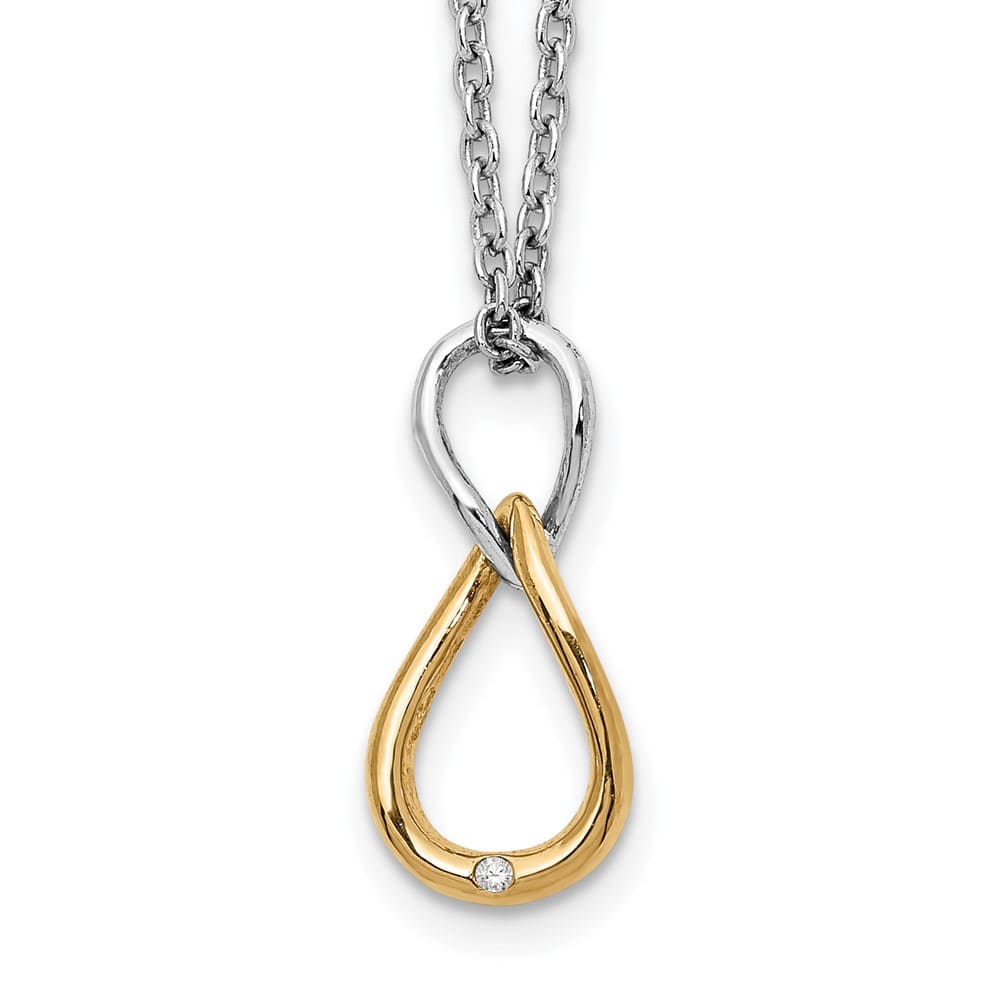 Sterling Silver White Ice Gold-tone Diamond 17x8 mm 20 inch Necklace