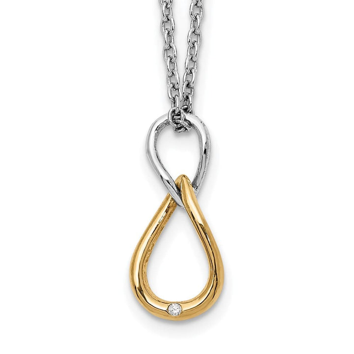 Sterling Silver White Ice Gold-tone Diamond 17x8 mm 20 inch Necklace