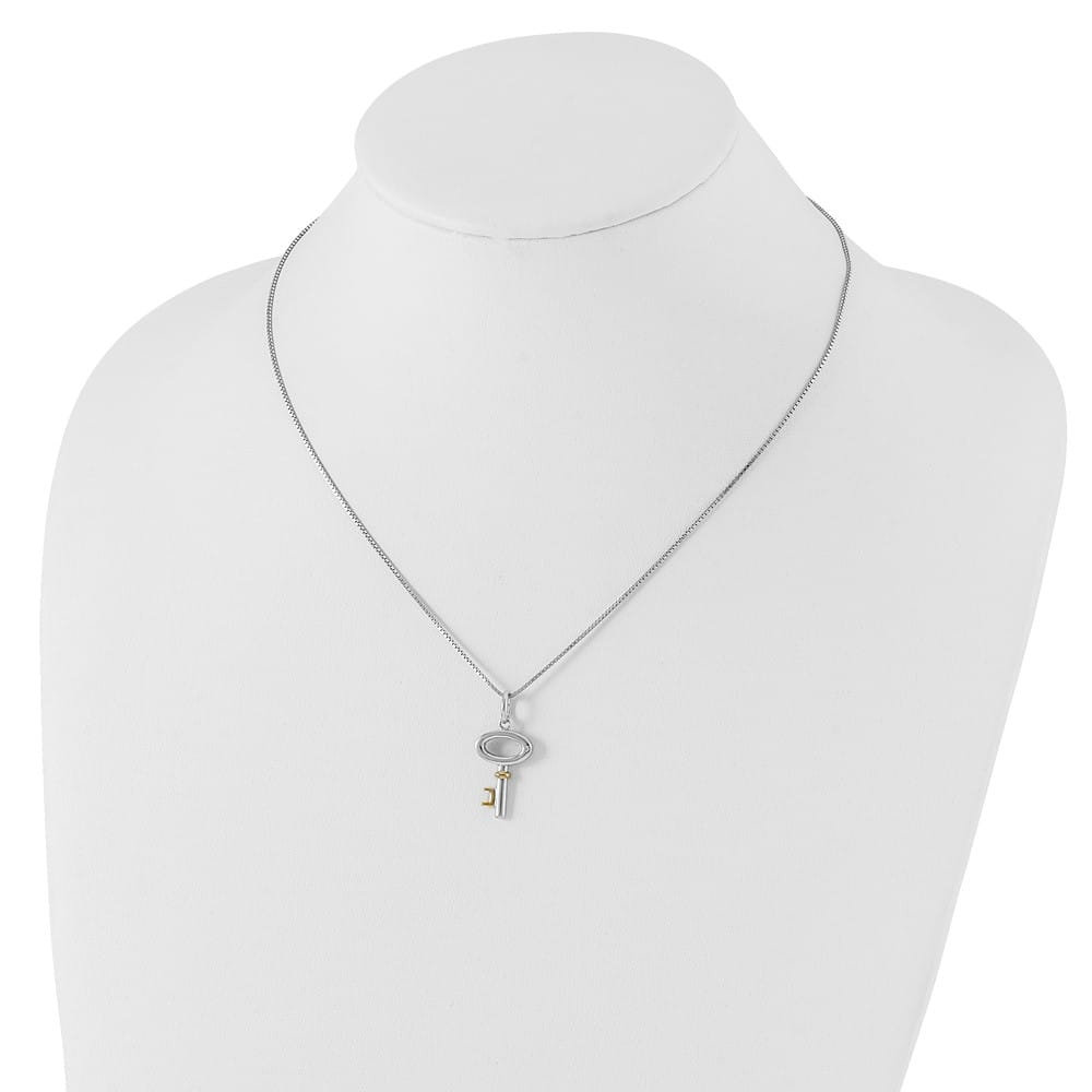 Sterling Silver White Ice Gold-tone Diamond Key 20 inch Necklace