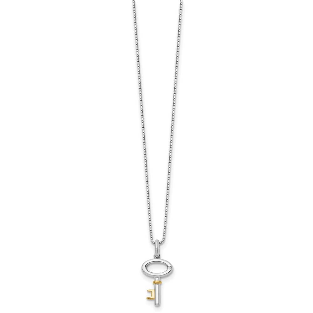 Sterling Silver White Ice Gold-tone Diamond Key 20 inch Necklace