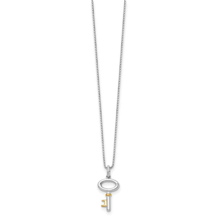 Sterling Silver White Ice Gold-tone Diamond Key 20 inch Necklace