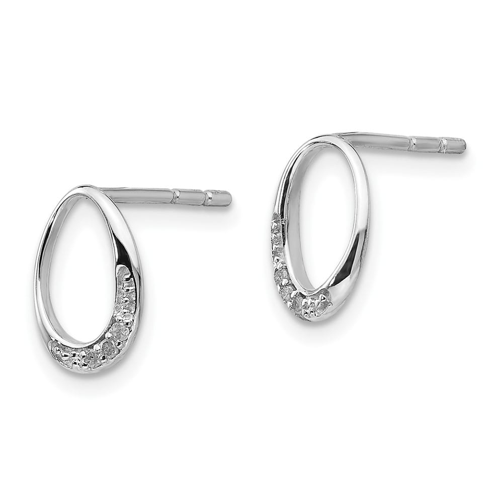 Sterling Silver White Ice Open Oval Diamond Post Earrings, view 2 of 7