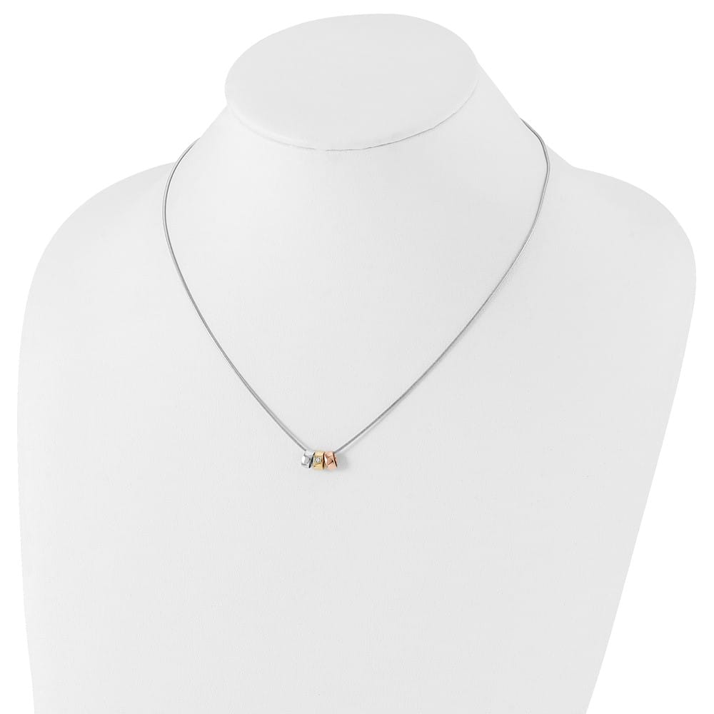 Sterling Silver White Ice Rose and Gold-tone Diamond 20 inch Necklace