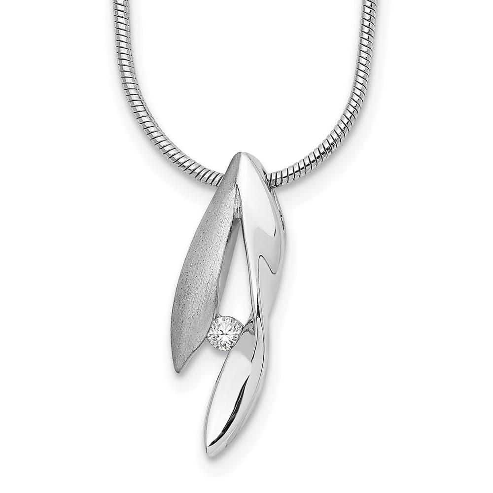 Sterling Silver White Ice Satin and Polished Diamond 20 inch Necklace