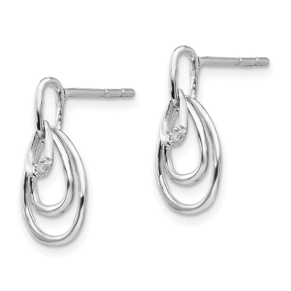 Sterling Silver White Ice Teardrop Diamond Post Dangle Earrings, view 2 of 7