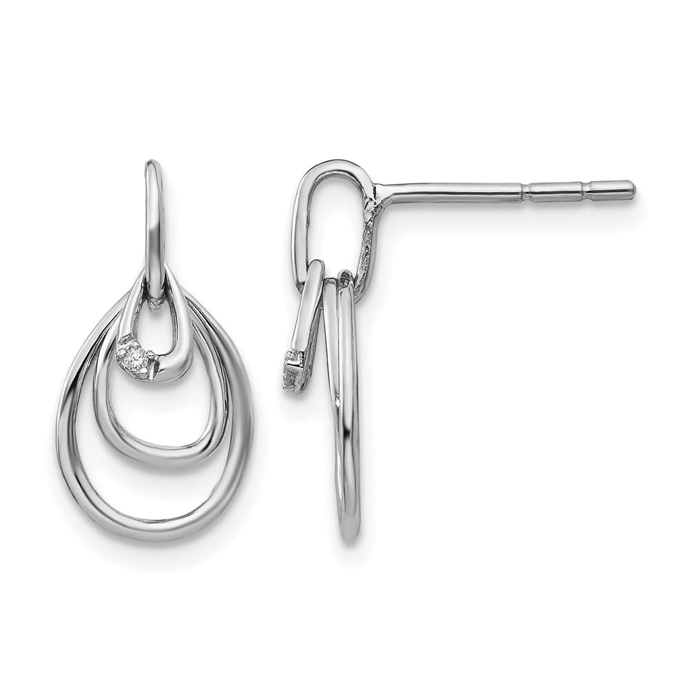 Sterling Silver White Ice Teardrop Diamond Post Dangle Earrings, view 1 of 7