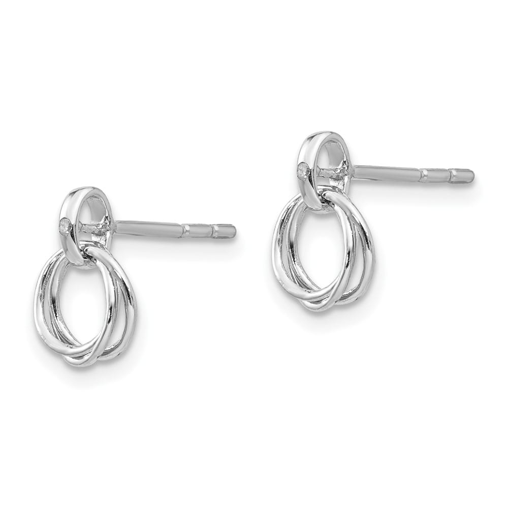 Sterling Silver White Ice Three Ring Diamond Post Earrings, view 2 of 7