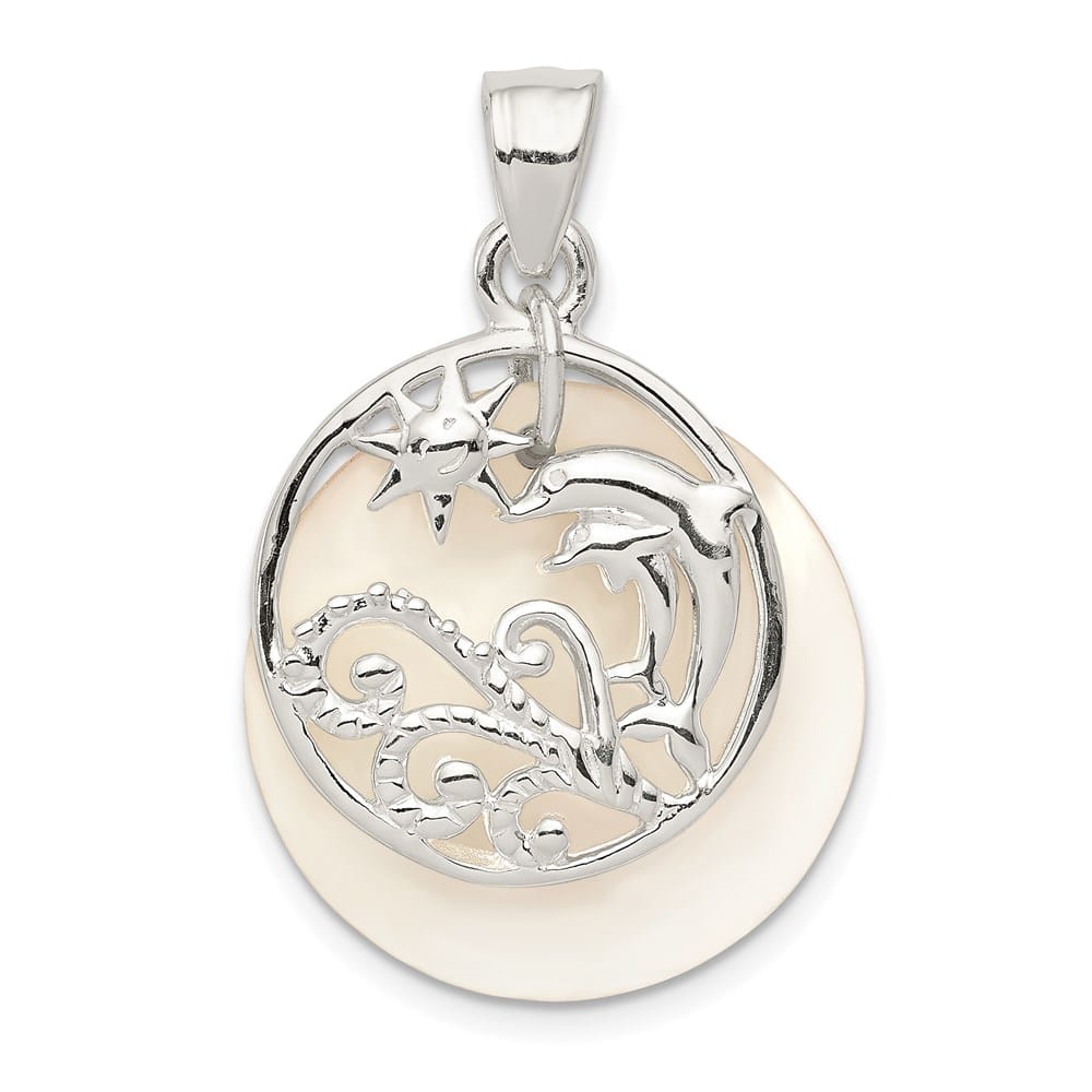 Sterling Silver White Mother of Pearl Dolphin Pendant