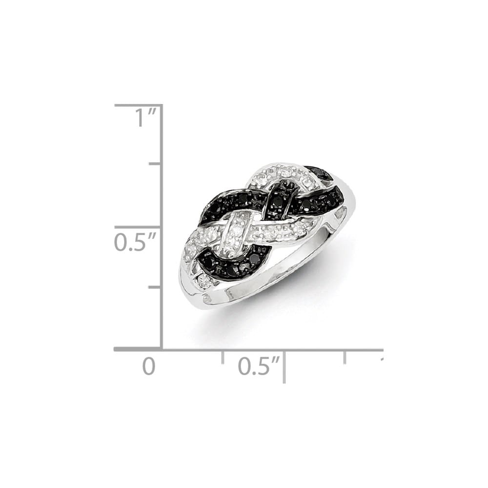 Sterling Silver White Night Black and White Diamond Intertwined Ring