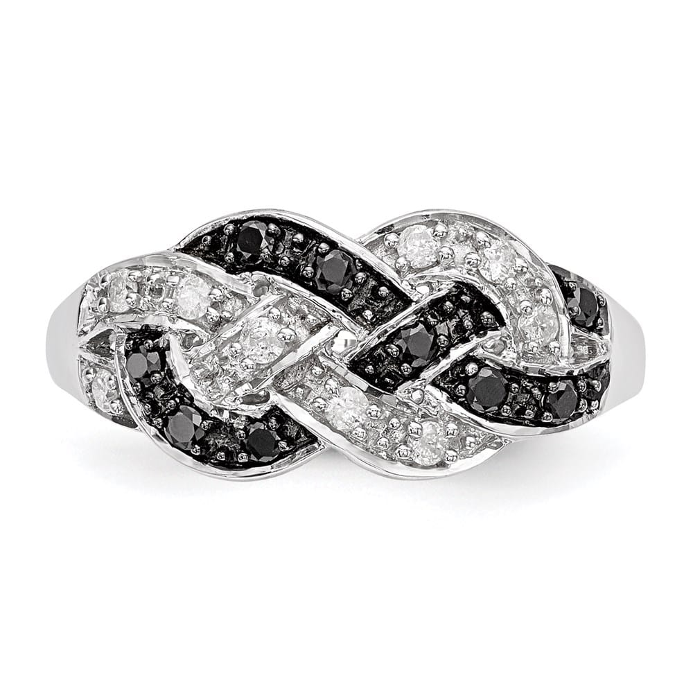 Sterling Silver White Night Black and White Diamond Intertwined Ring