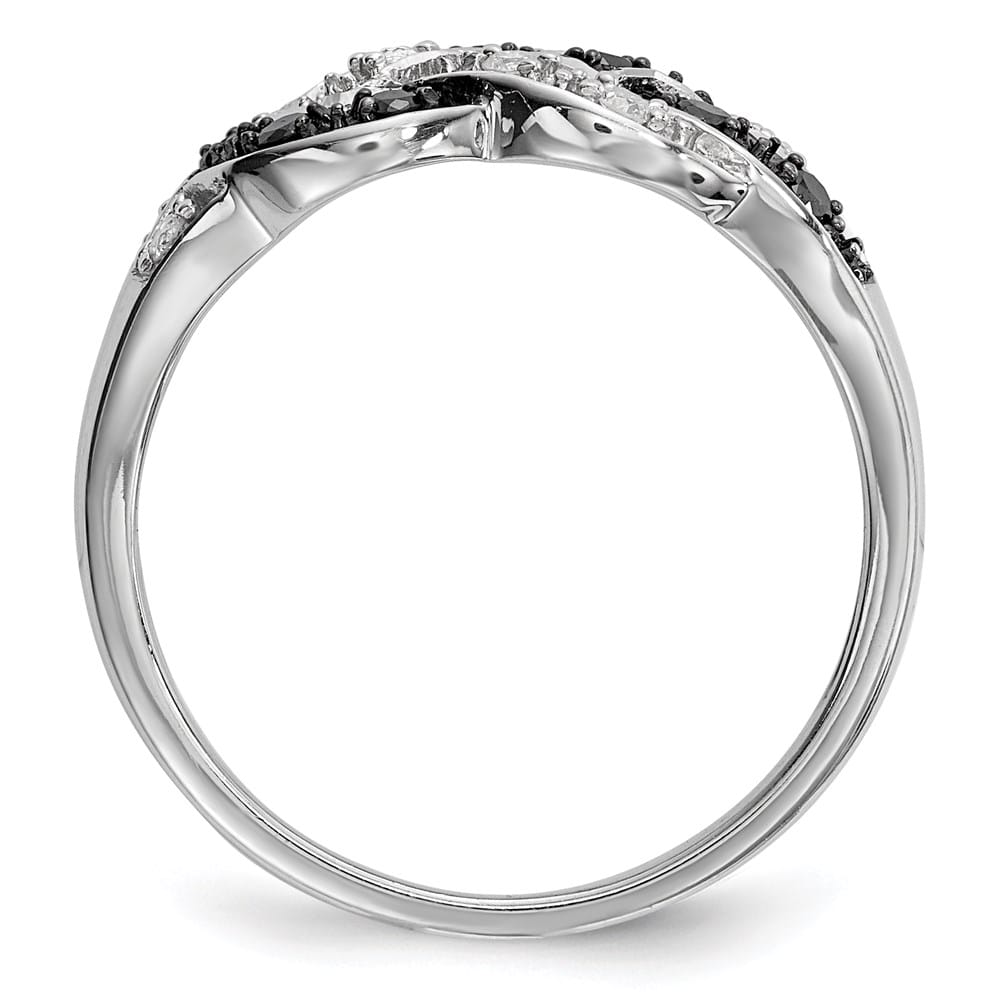 Sterling Silver White Night Black and White Diamond Intertwined Ring