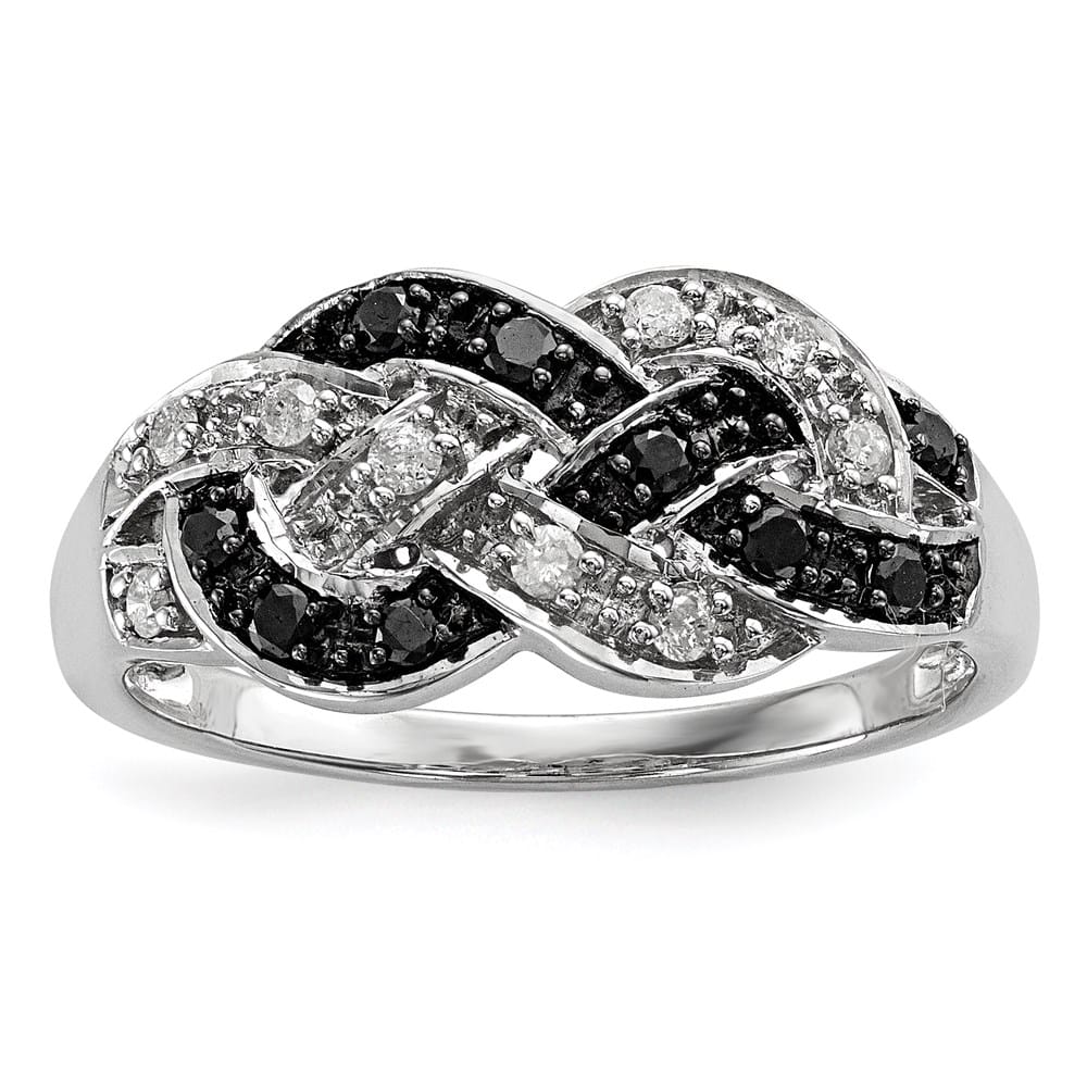 Sterling Silver White Night Black and White Diamond Intertwined Ring