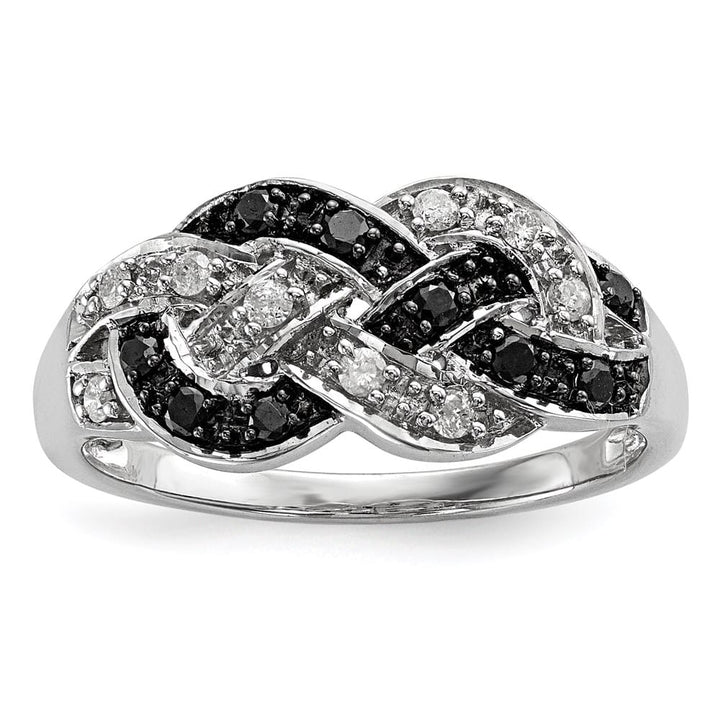 Sterling Silver White Night Black and White Diamond Intertwined Ring