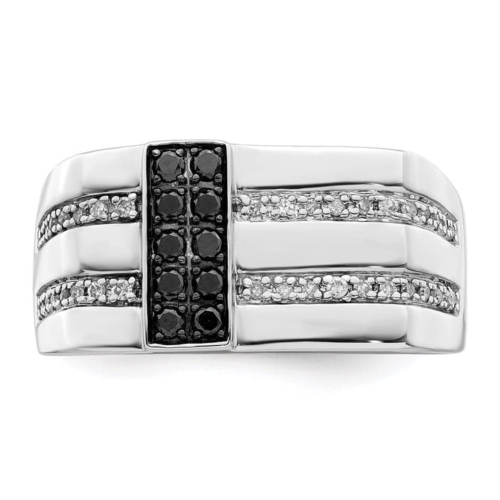 Sterling Silver White Night Black and White Diamond Men's Ring