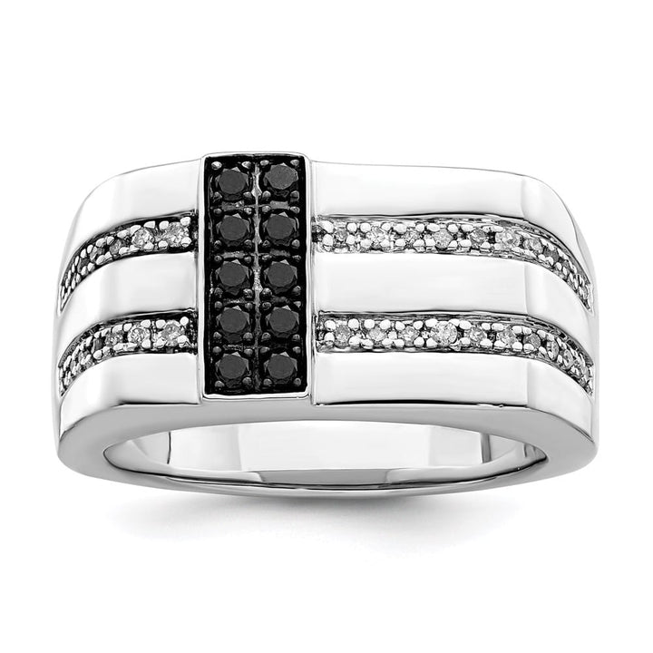 Sterling Silver White Night Black and White Diamond Men's Ring