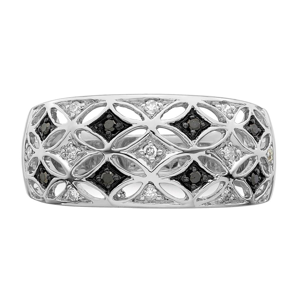 Sterling Silver White Night Black and White Diamond Ring