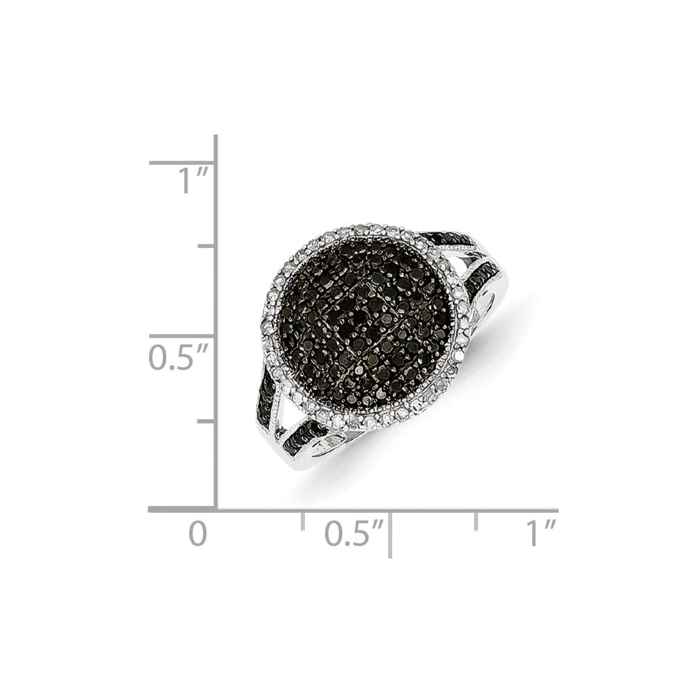 Sterling Silver White Night Black and White Diamond Round Ring