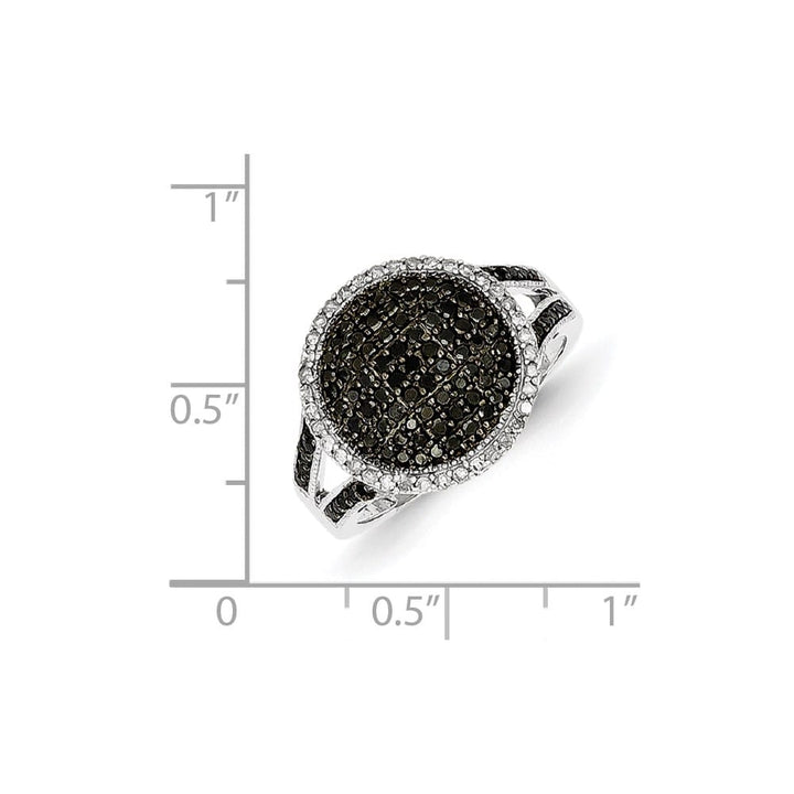 Sterling Silver White Night Black and White Diamond Round Ring