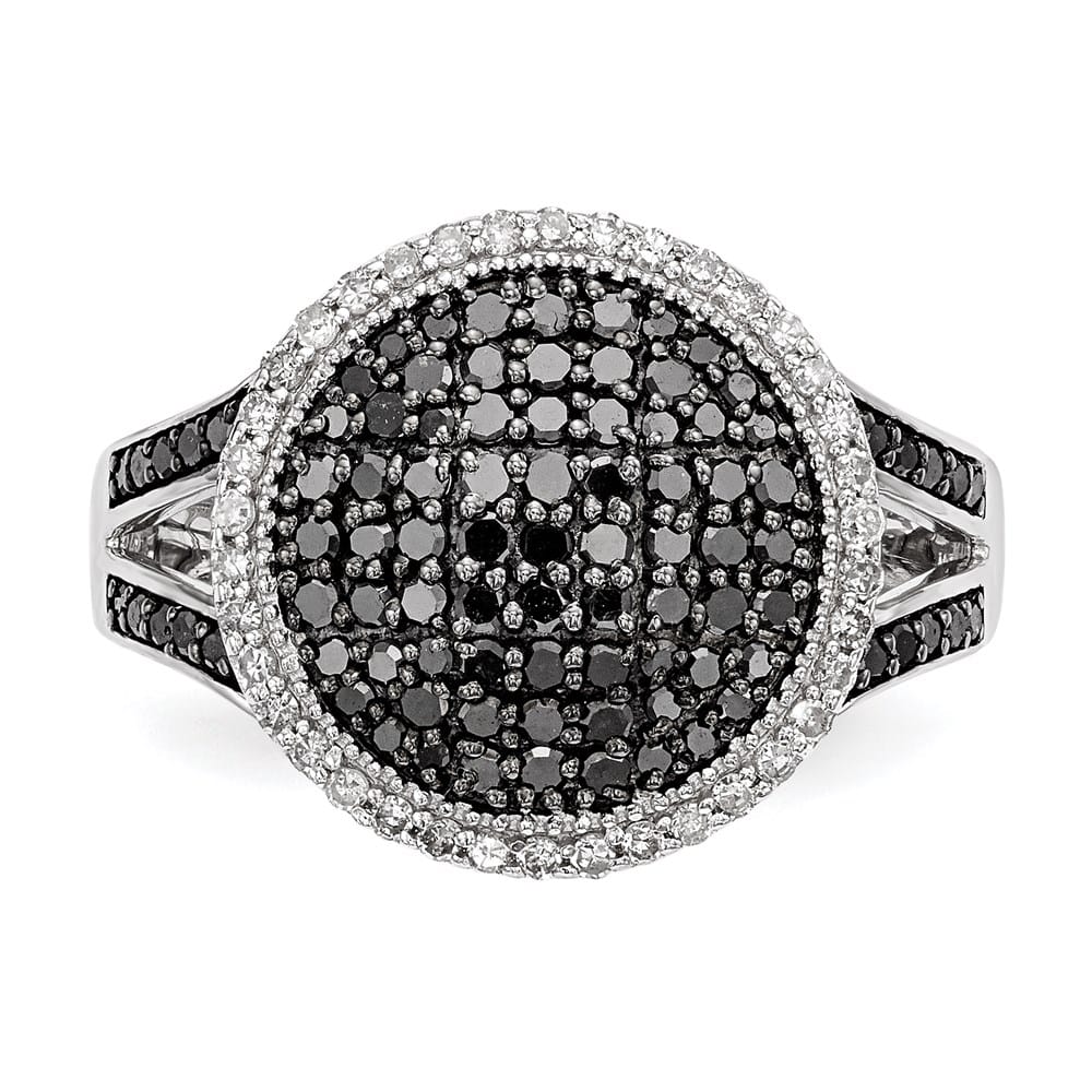 Sterling Silver White Night Black and White Diamond Round Ring