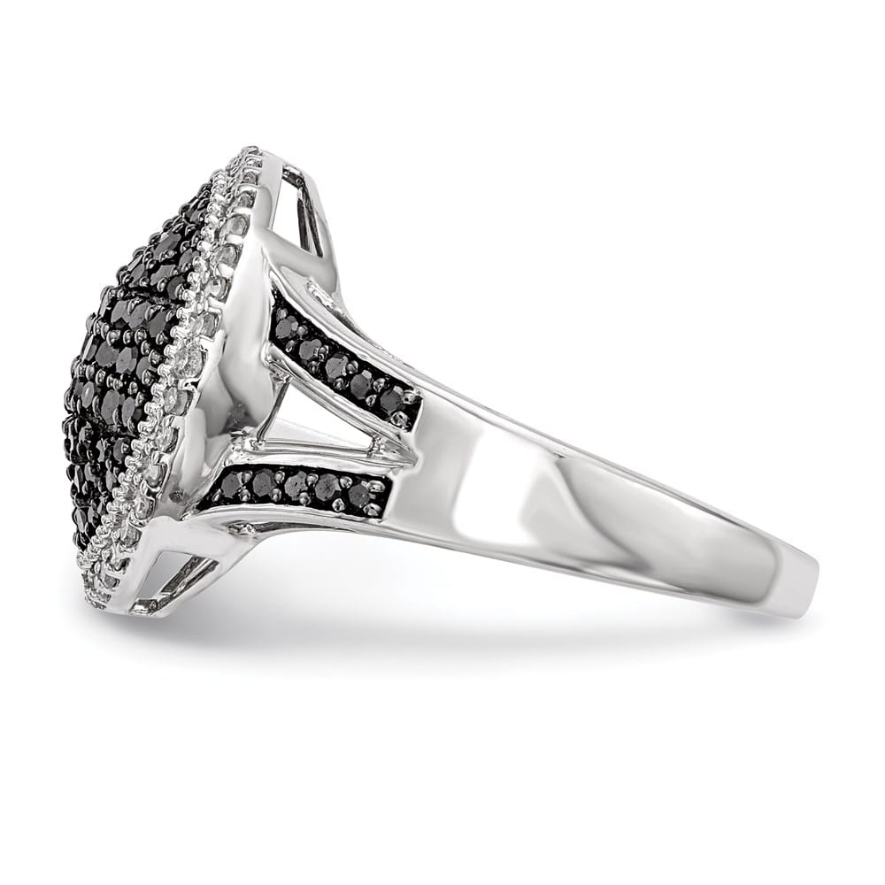 Sterling Silver White Night Black and White Diamond Round Ring