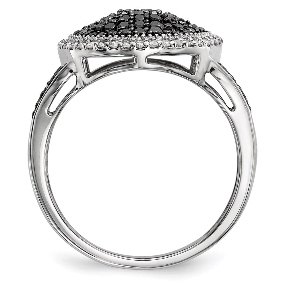 Sterling Silver White Night Black and White Diamond Round Ring
