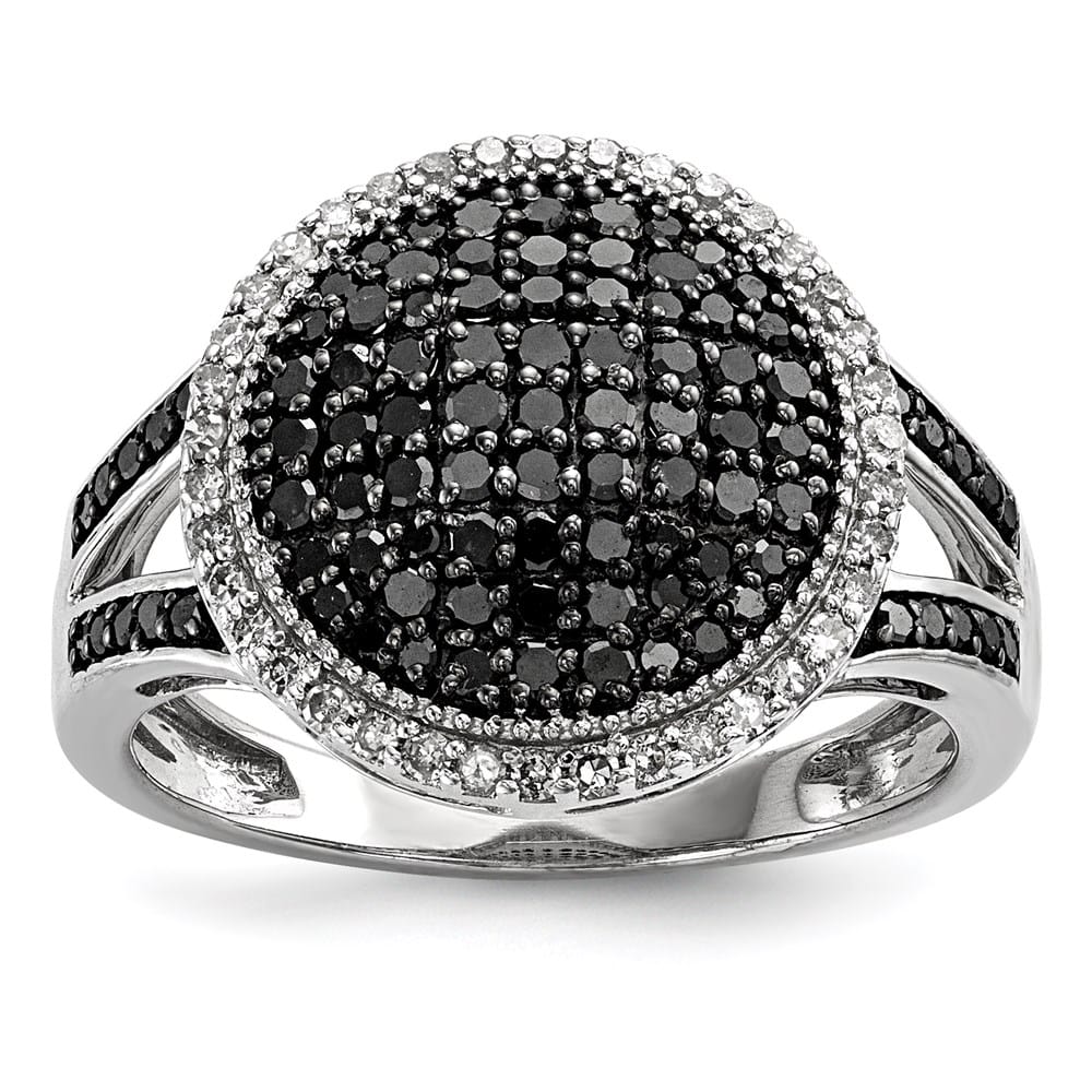 Sterling Silver White Night Black and White Diamond Round Ring