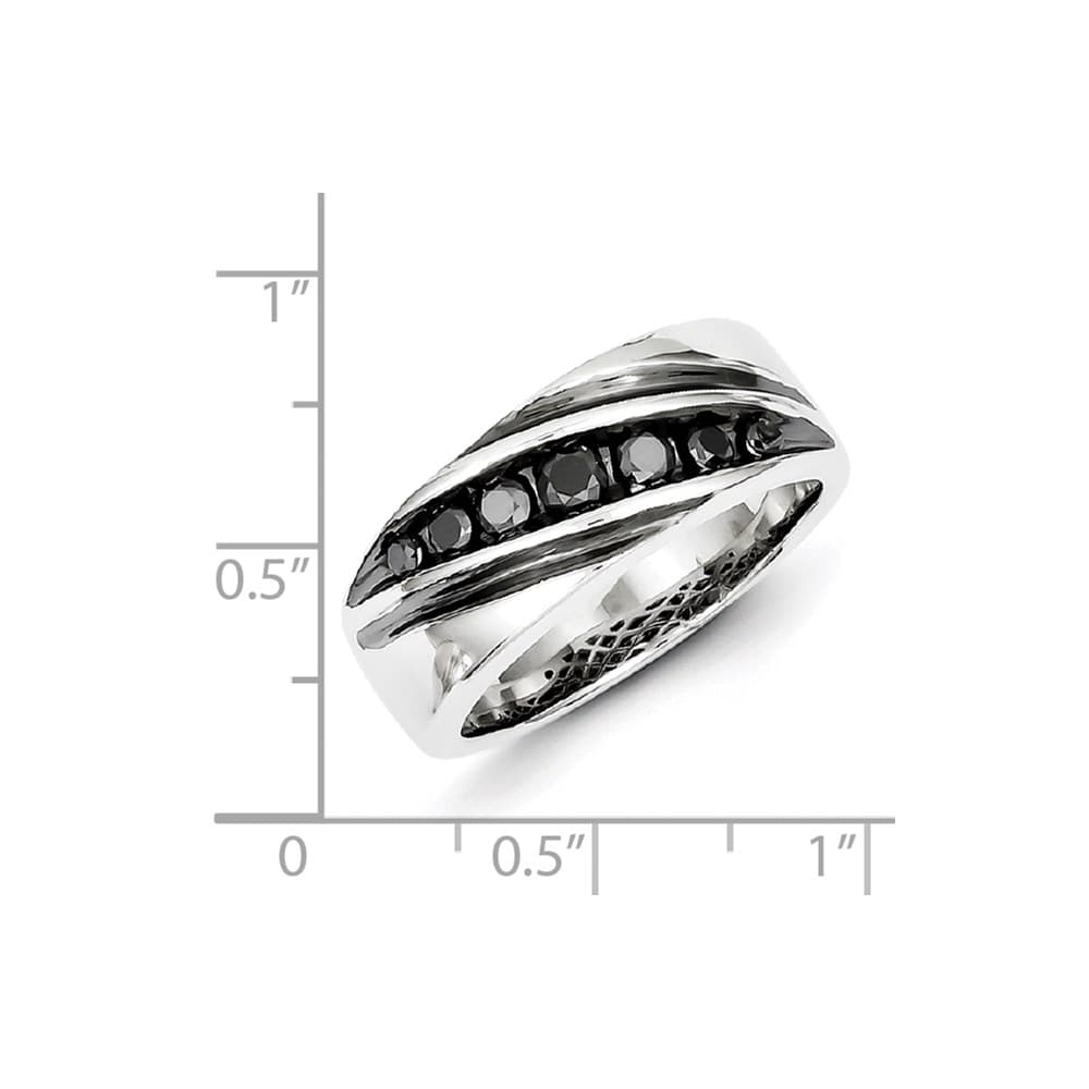Sterling Silver White Night Black Diamond Band Men's Ring