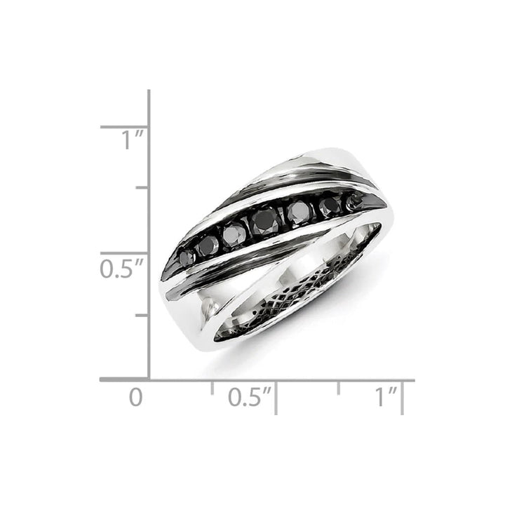 Sterling Silver White Night Black Diamond Band Men's Ring