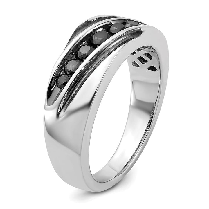 Sterling Silver White Night Black Diamond Band Men's Ring