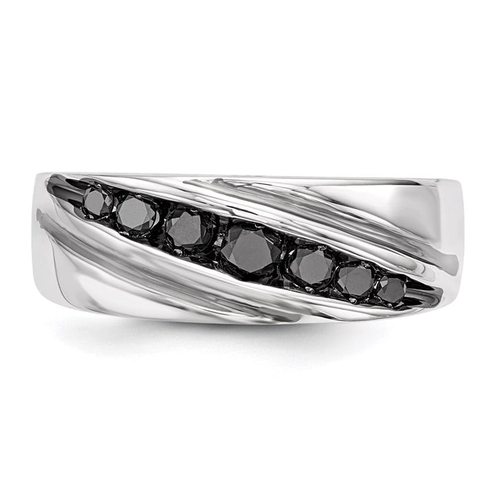 Sterling Silver White Night Black Diamond Band Men's Ring