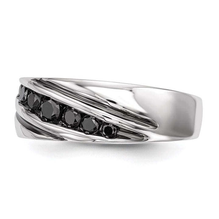 Sterling Silver White Night Black Diamond Band Men's Ring